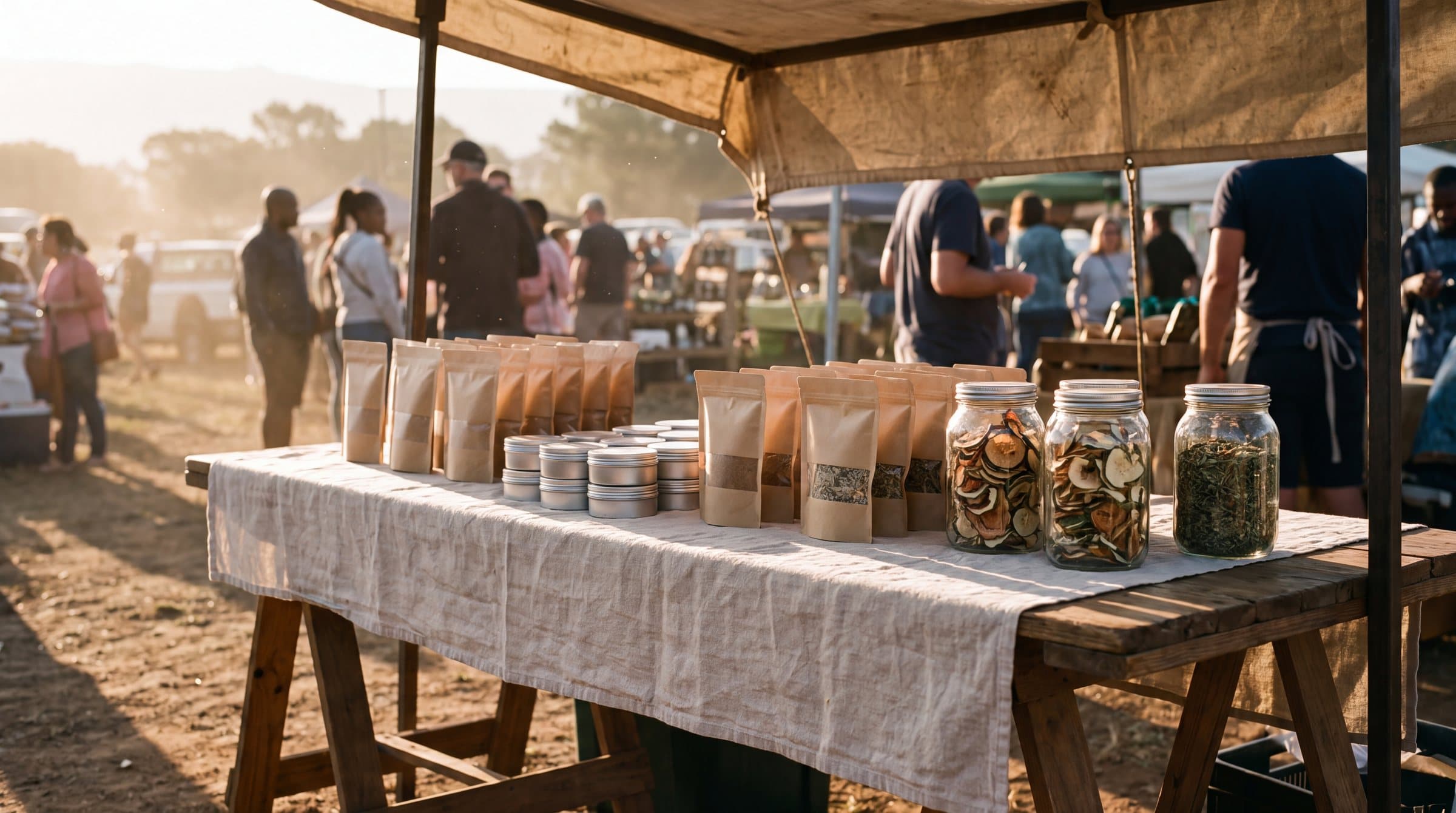 An Easy Meals market stall in late afternoon light